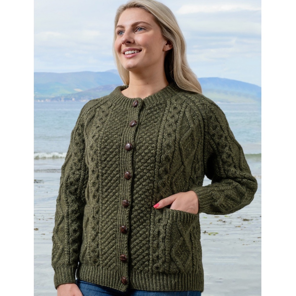 Women's Olive Cable Knit Cardigan